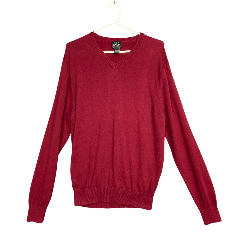 Jos A Bank Signature Collection Men's Medium Red Pima Cotton V Neck Sweater